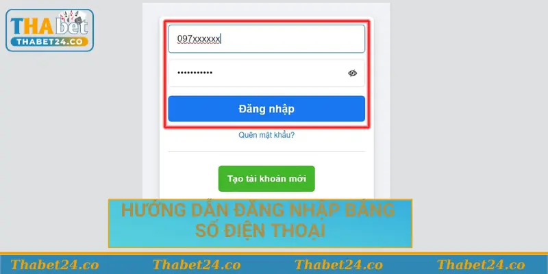 Thao tác đăng nhập tài khoản bằng số điện thoại 